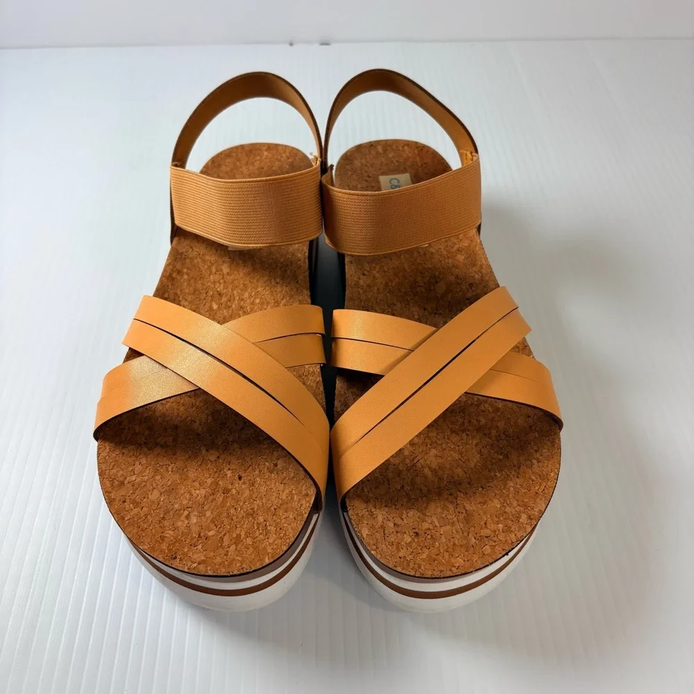 C&C California Platform Cork Sandals Tan Strappy Comfort Sandals Sz10